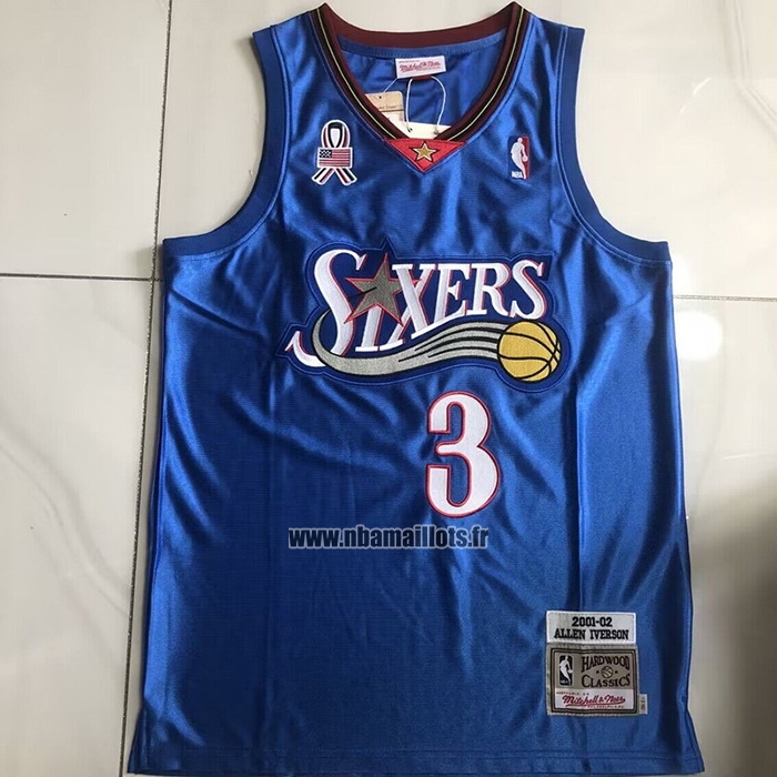 Maillot Philadelphia 76ers Allen Iverson NO 3 Mitchell & Ness 2001-02 Bleu